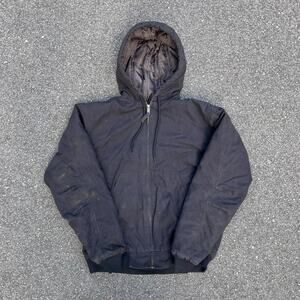 Carhartt Style Black Workwear Bomber Jacket Heavy Duty Canvas Quilt Size L